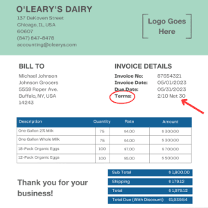 example invoice with early payment discount